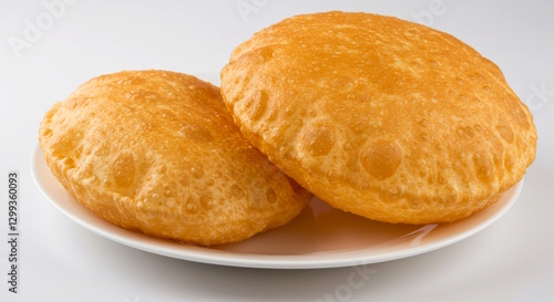 traditional Indian Punjabi, Gujarati food Bhatura or puri in dish for lunch or dinner dish in white background