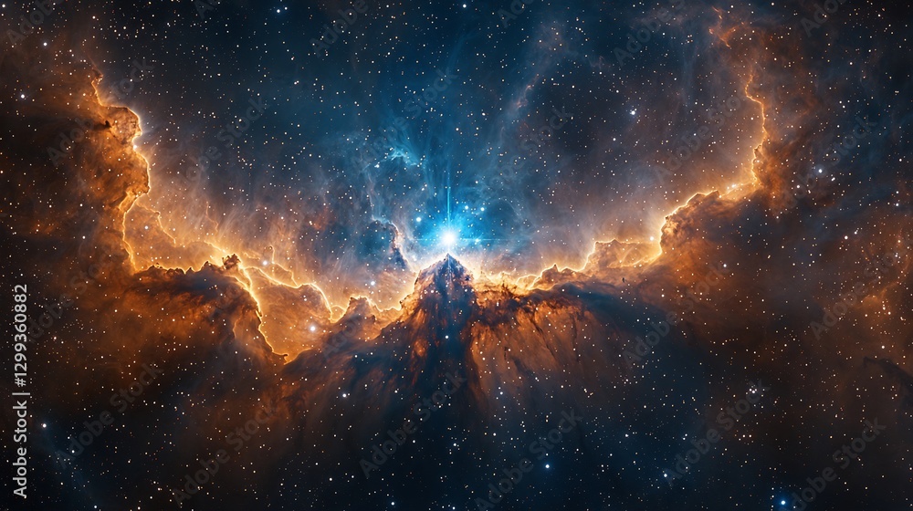 Fototapeta premium Luminous Blue Variable star in the Tarantula Nebula its powerful stellar winds shaping the surrounding gas clouds