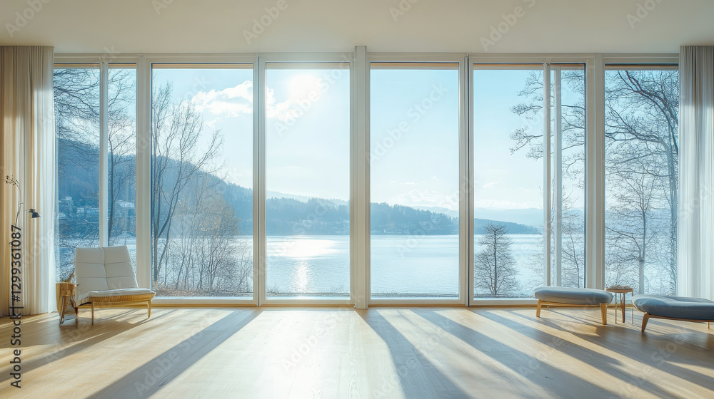 Fototapeta premium Large floor-to-ceiling windows with soft natural light