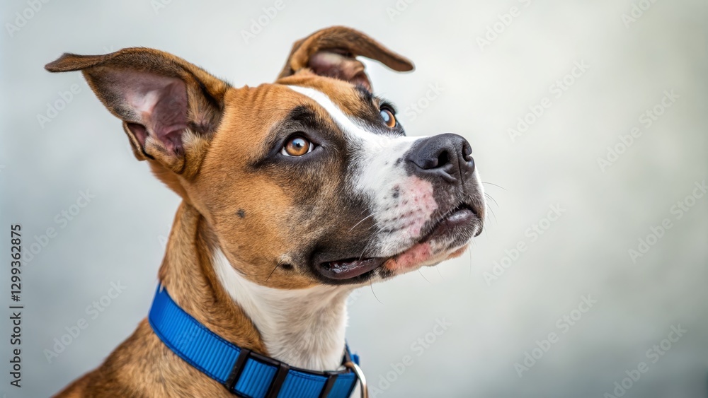 Three-Quarter Portrait of a Brown and White Dog, Close-up, Curious Expression, Dog Photography, Pet Portrait Dog Portrait, Pet Photography Three-Quarter Portrait of a Brown and White Dog, Close-up, Curious Expression, Dog Photography, Pet Portrait Dog Portrait, Pet Photography