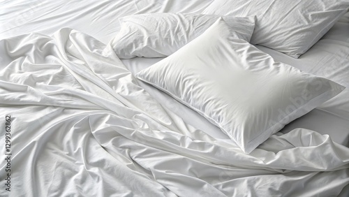 Unmade Bed White Linen Shee...