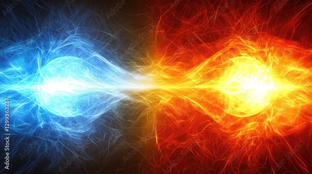 Fiery Ice Clash Abstract energy spheres battle, background cosmic. Use fantasy, gaming Fiery Ice Clash Abstract energy spheres battle, background cosmic. Use fantasy, gaming