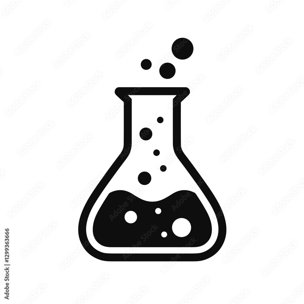 Chemistry flask with bubbles icon in black and white. Chemistry flask with bubbles icon in black and white.