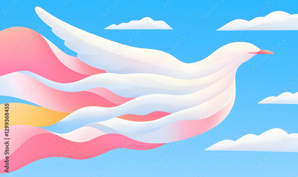 Colorful Abstract Bird in Flight Against Bright Sky Background Colorful Abstract Bird in Flight Against Bright Sky Background