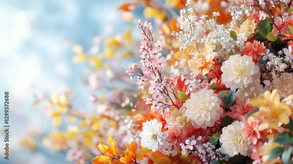 Naklejka premium Colorful bouquet displays various flowers, creating vibrant, che