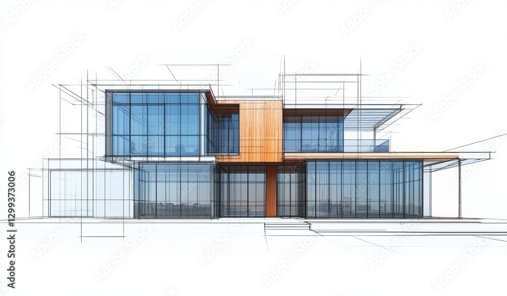 Illustration of a modern home situated in the mountains Illustration of a modern home situated in the mountains