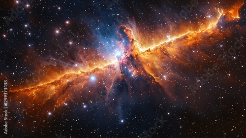 Nova event captured in deep space photography with glowing filaments of stellar material expanding outward