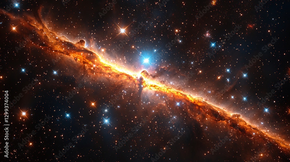 Fototapeta premium Nova event near the galactic center where gravitational forces distort the expanding stellar debris