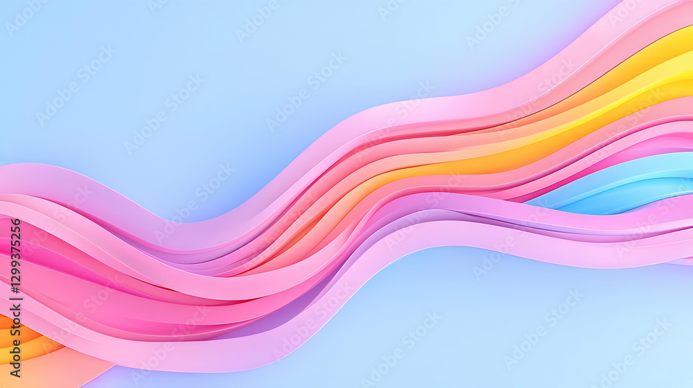Abstract Colorful Waves of Paper Strips on Soft Blue Background Abstract Colorful Waves of Paper Strips on Soft Blue Background