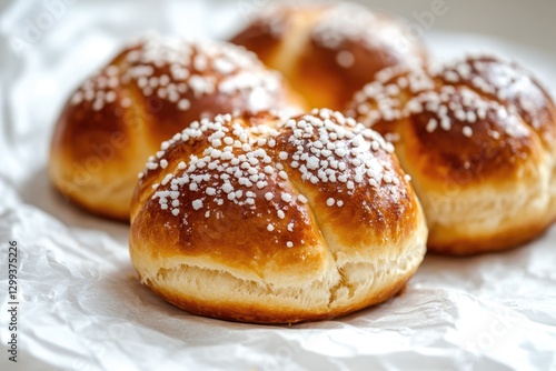 Wallpaper Mural Golden-brown baked buns with sugar crystals, close-up shot on crumpled paper. Sweet bread, pastry, dessert photography. Torontodigital.ca