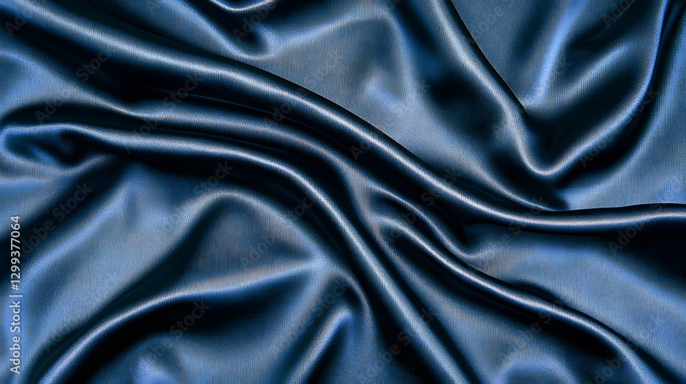 Fototapeta premium Elegant Draped Dark Blue Silk Satin Fabric Texture