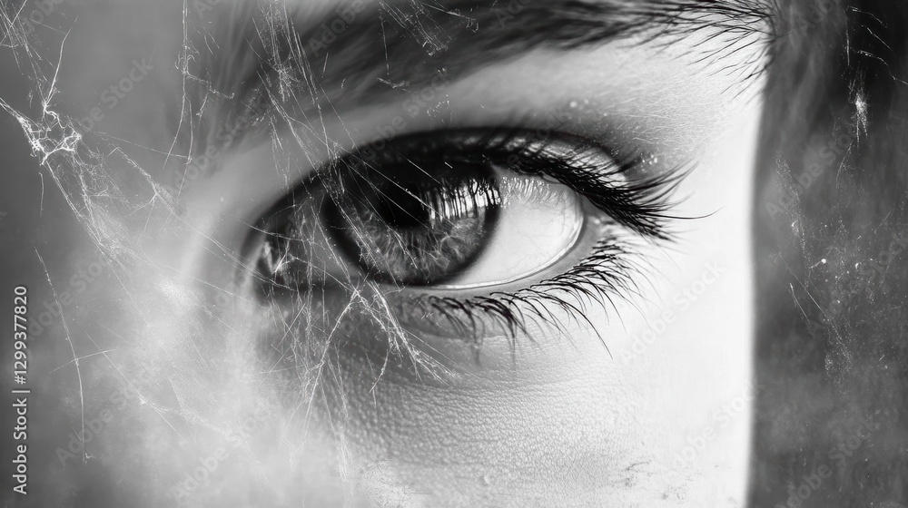 Obraz premium Close-up of a woman's eye, web-like texture.