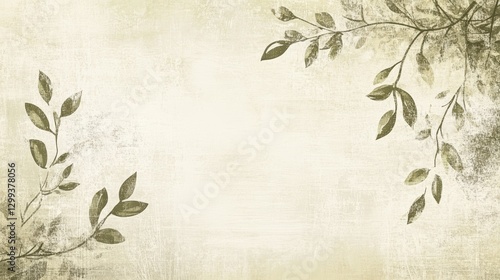 Elegant Olive Green Leaves on Beige Background