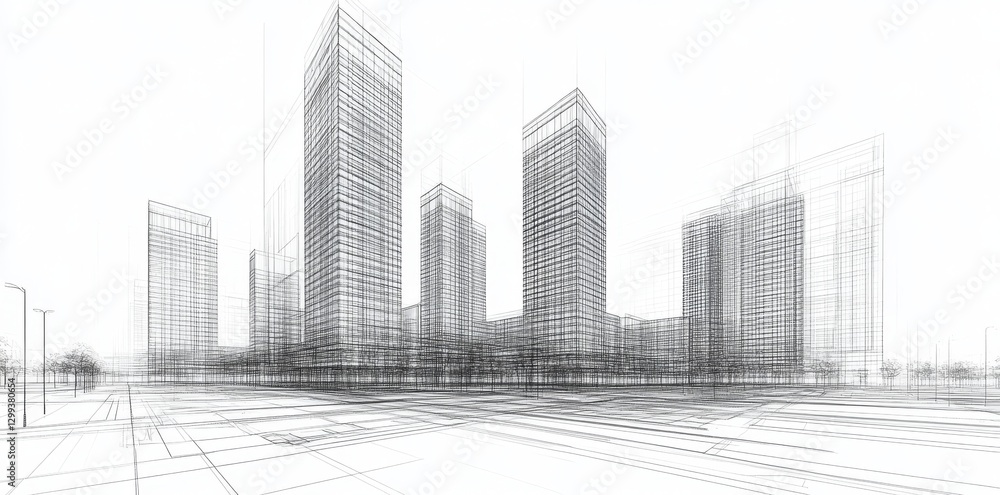 Fototapeta premium In a 3D illustration, an abstract modern cityscape is depicted, highlighting the creativity and imagination in its architecture, construction, and design