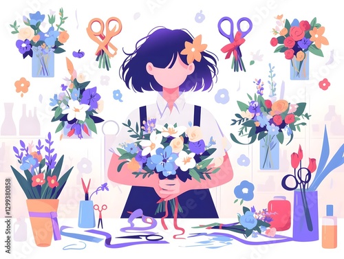 Wallpaper Mural Colorful Workspace with Floral Arrangements and Creative Supplies Torontodigital.ca