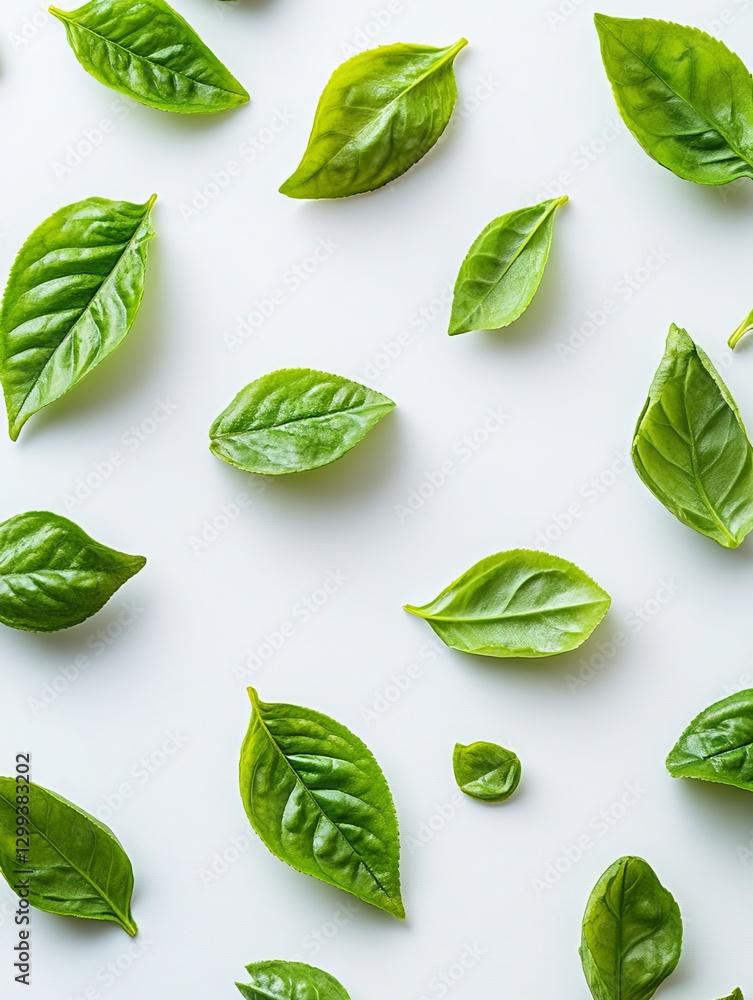 The tea leaves, with their complex shapes and textures, are suspended and lit up, contrasting beautifully against a white background for an elegantly striking composition The tea leaves, with their complex shapes and textures, are suspended and lit up, contrasting beautifully against a white background for an elegantly striking composition