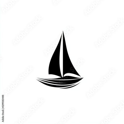 Minimalist Sailboat Illustration on White Background: Sleek Black Silhouette of a Sailing Vessel