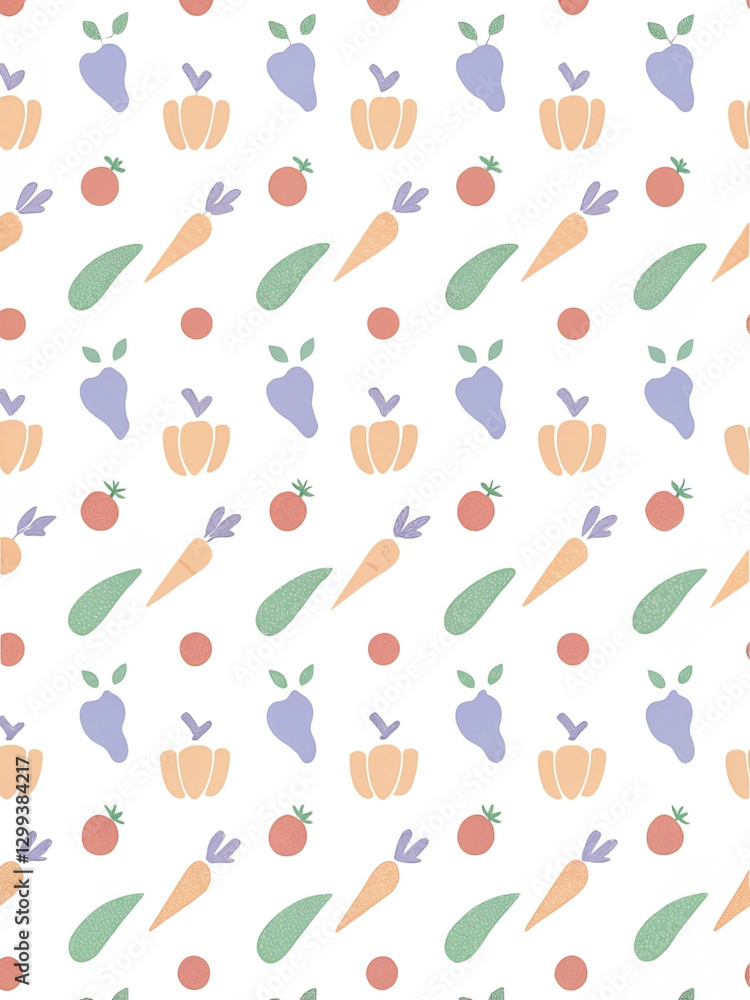 Seamless pastel vegetable pattern with carrots, peppers, and tomatoes. Seamless pastel vegetable pattern with carrots, peppers, and tomatoes.
