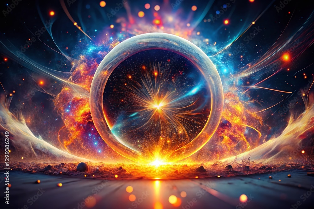 Obraz premium Abstract Double Exposure: Exploding Particle Circle Line Art