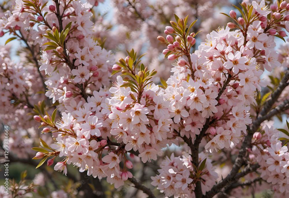 beautiful abundome pink sakura blooming garden. close up. Ai generated