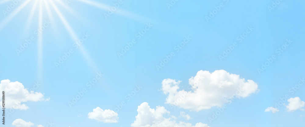 Fluffy clouds floating in bright blue sky, serene daytime atmosphere Fluffy clouds floating in bright blue sky, serene daytime atmosphere