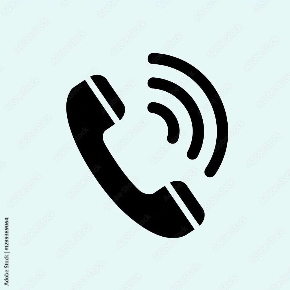 Incoming Call: Black phone icon with radiating waves against a light background Incoming Call: Black phone icon with radiating waves against a light background