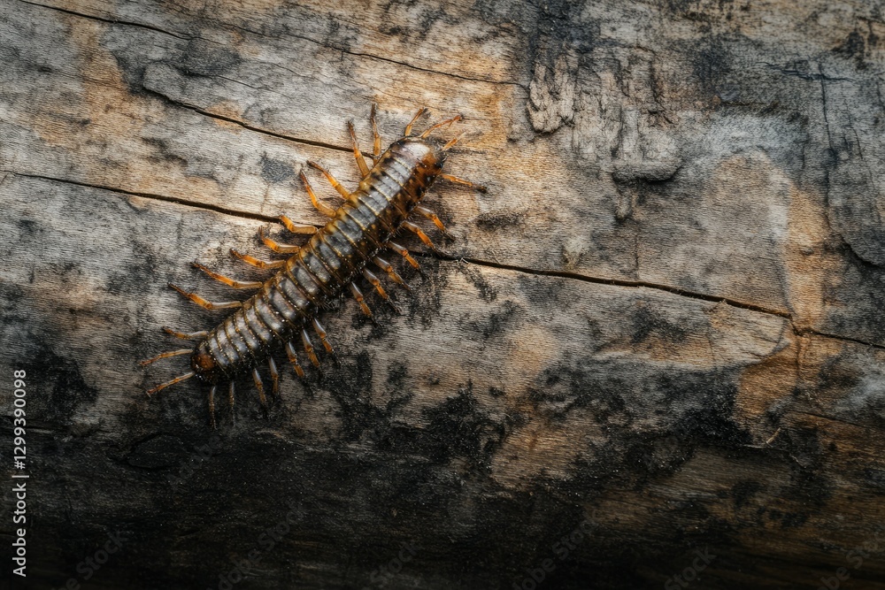 Fototapeta premium Centipede on Wood Log