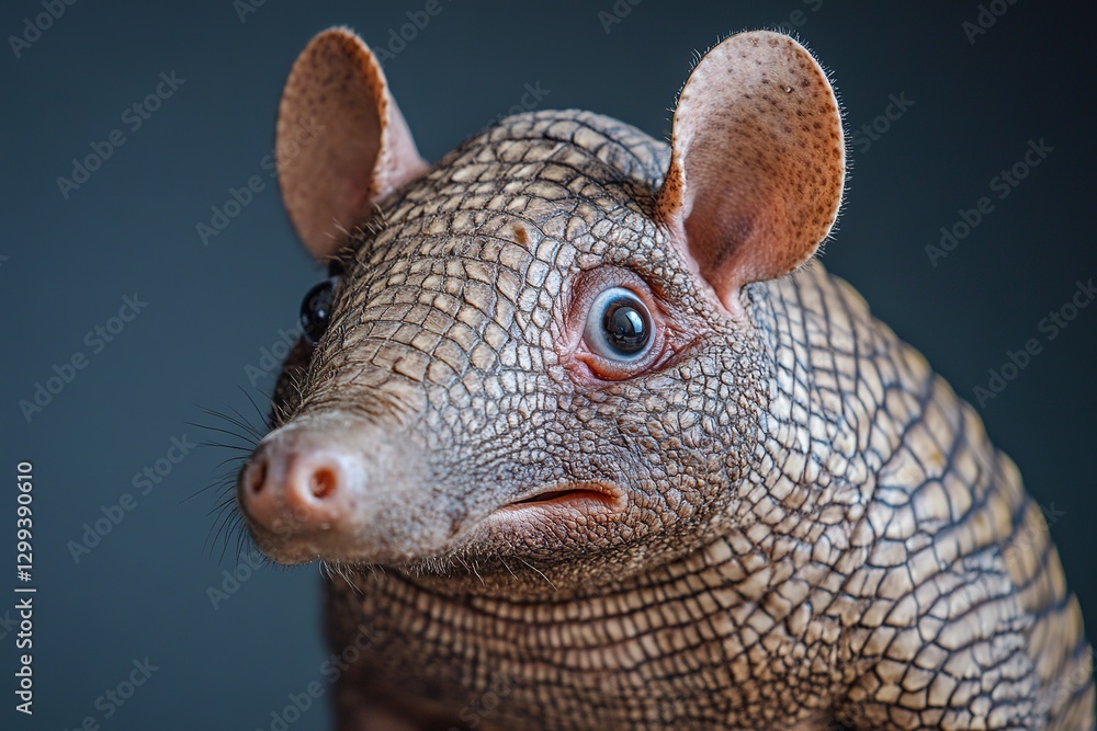 An unusual close up portrait of an armadillo animal An unusual close up portrait of an armadillo animal