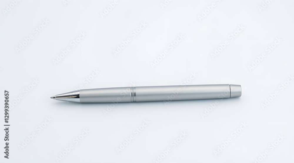 Minimalist silver metallic pen isolated on clean white background Minimalist silver metallic pen isolated on clean white background