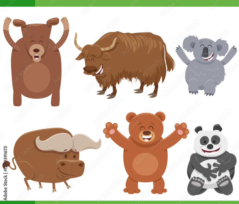 happy cartoon wild animal characters set