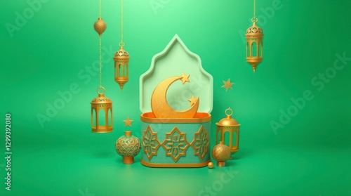 Wallpaper Mural Golden Crescent Moon Ramadan Lantern Festive 3d Render Torontodigital.ca