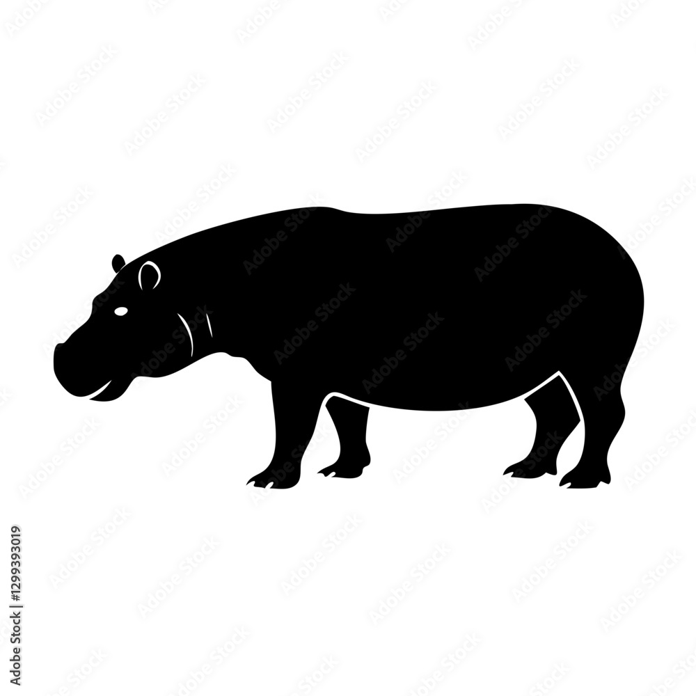 Obraz premium a silhouette of a hippopotamus standing calmly, perfect for design elements or educational materials. It has a strong, sturdy build and a calm demeanor. vector illustration