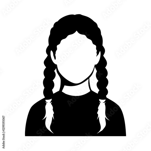 silhouette of a girl with braided pigtails, a simple yet elegant outline. The image portrays a sense of purity and innocence vector illustration