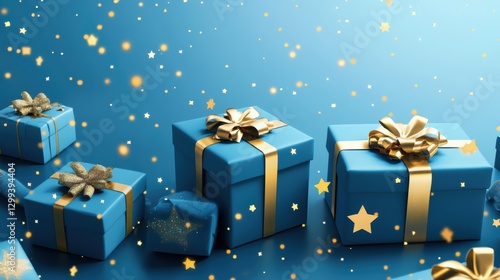 Blue gifts with gold bows sparkle!