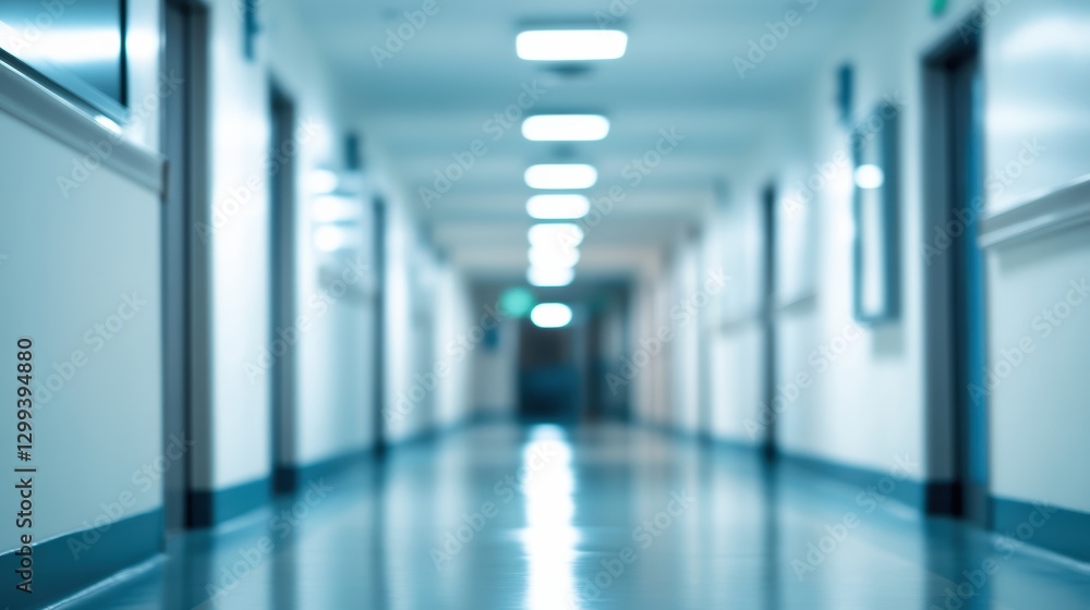 Fototapeta premium Long hospital corridor, clean and bright.