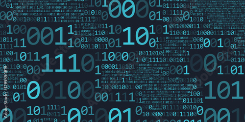 Abstract binary code cloud background. AI learning on data cyber field. Futuristic digital technology.