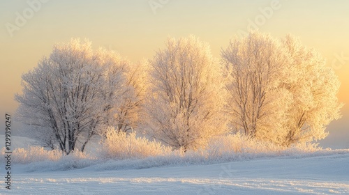 Wallpaper Mural Frosty Trees Under Golden Sunrise Light in Winter Wonderland Scene Torontodigital.ca