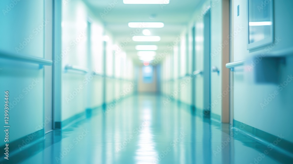 Obraz premium Empty hospital hallway, sterile and calm.