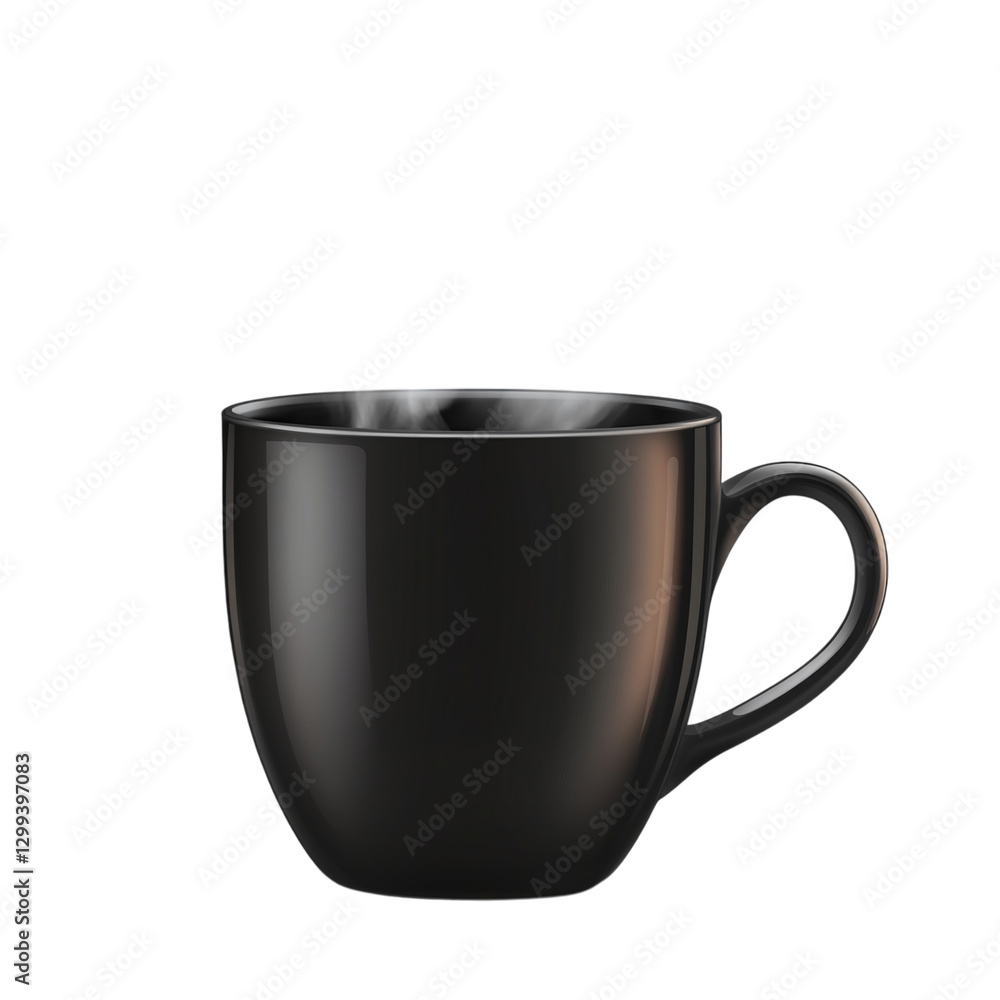 Black ceramic coffee cup with steam rising isolated on transparent background Black ceramic coffee cup with steam rising isolated on transparent background