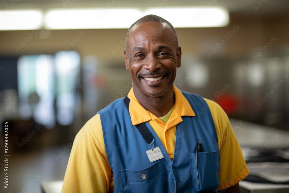 Obraz premium Portrait of a smiling African American school janitor