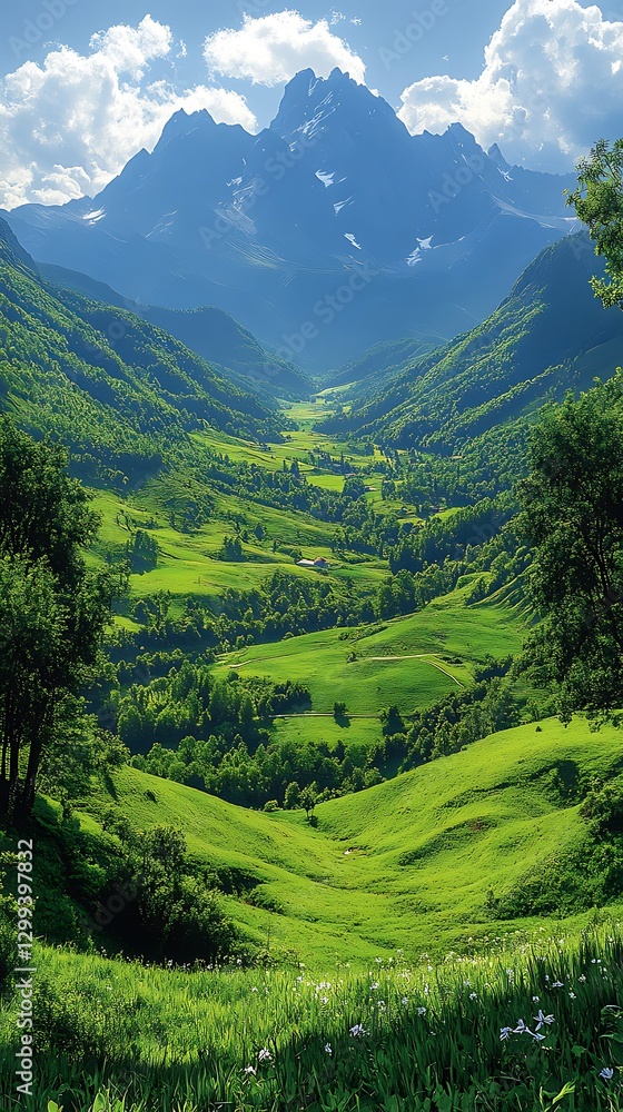 Fototapeta premium Breathtaking lush green mountain valley high resolution hd image