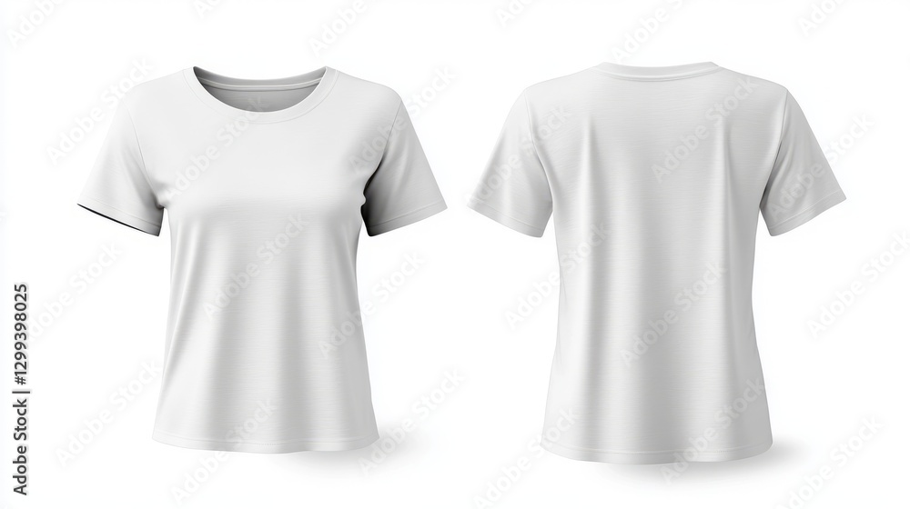 Front and back view of a white short-sleeved shirt on a white background for mockup purposes.
Front and back view of a white short-sleeved shirt on a white background for mockup purposes.