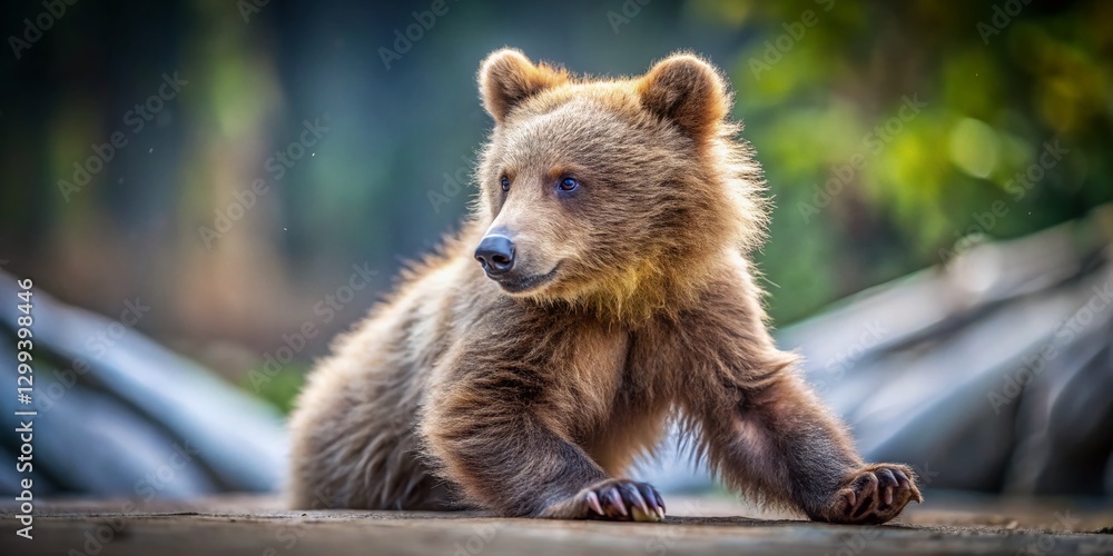 Obraz premium Adorable Brown Bear Cub Playing in Zoo Enclosure - Long Exposure Photography