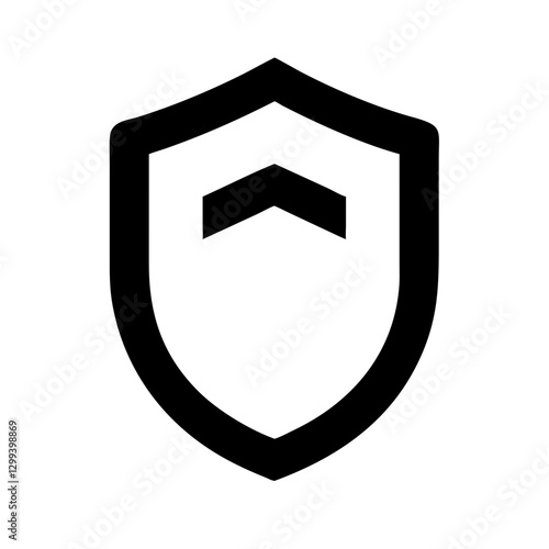 Black silhouette of a shield icon on a white background with copy space