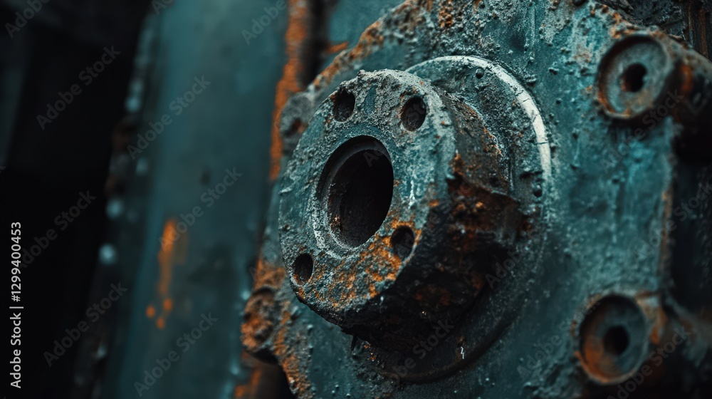 Rusted metallic flange detail showing corrosion and age Rusted metallic flange detail showing corrosion and age
