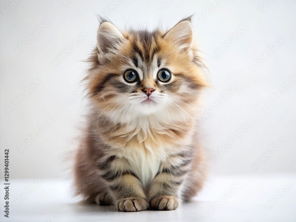 Obraz premium Adorable Fluffy Kitten Close-Up on White Background - Perfect for Pet Products & Websites