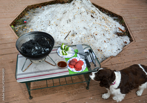 Winter grilling hamburgers with Moxie.