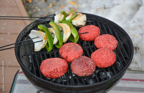 Winter grilling hamburgers with Moxie.