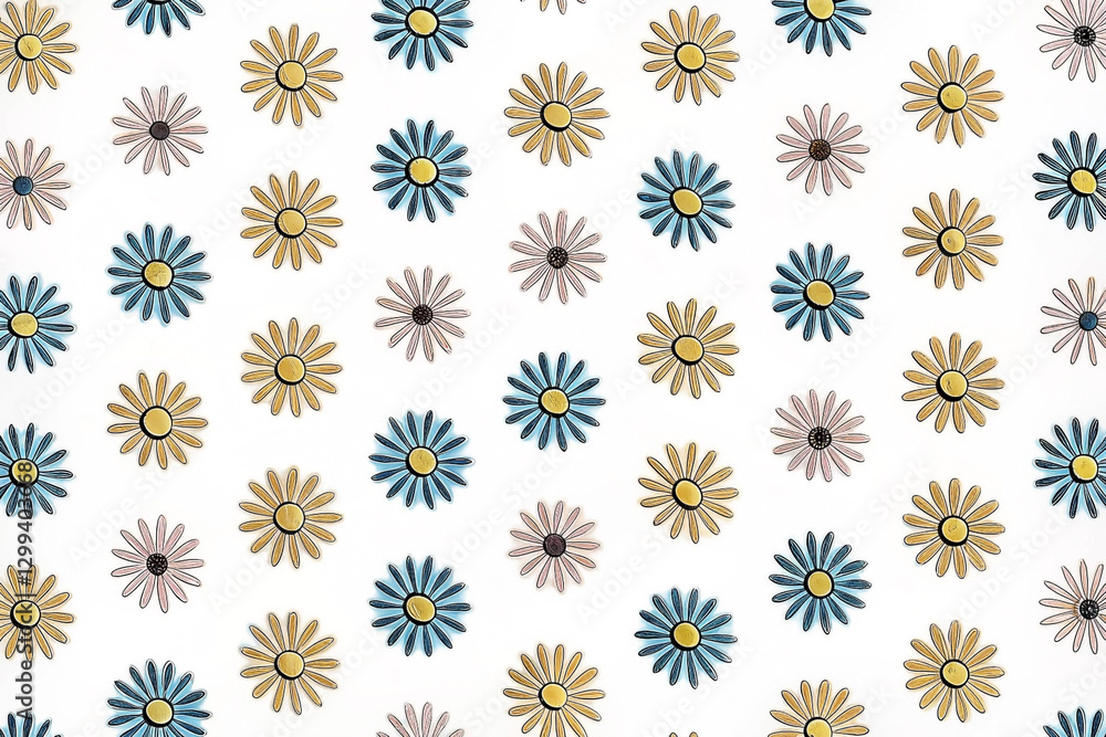 Pastel daisies repeating pattern background. Pastel daisies repeating pattern background.