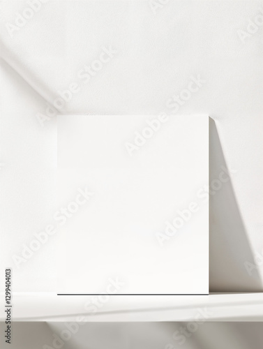 White square canvas placed on a minimalist shelf against a soft background in a well-lit room
